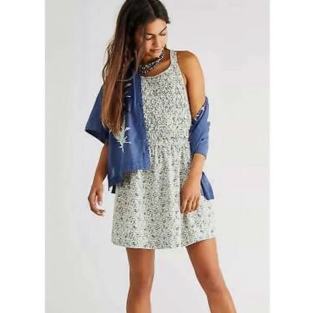 Free People Cream and Blue Floral Backless Sundress